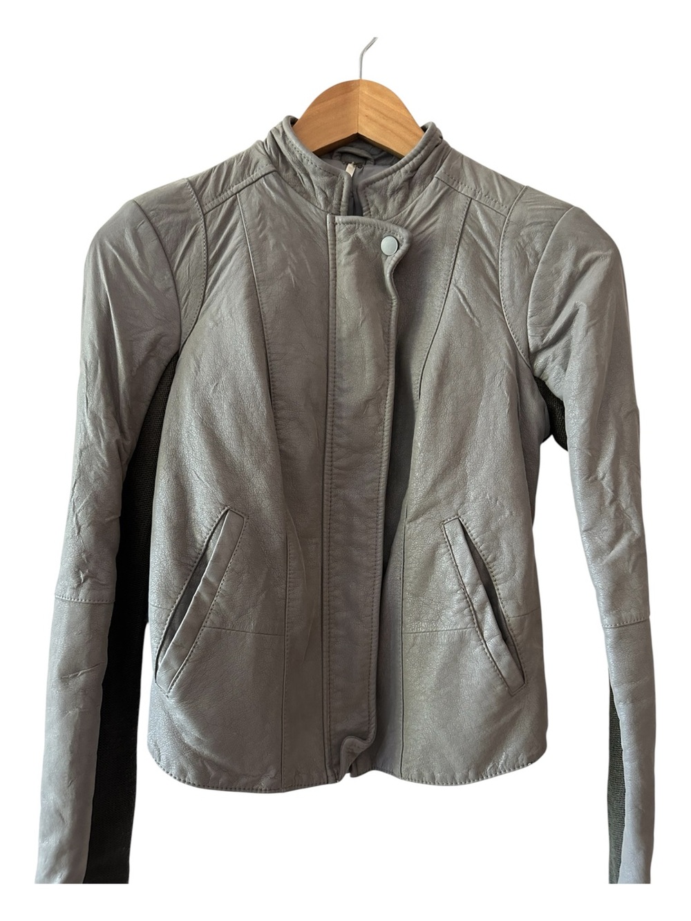 Free People Women’s 0 Gray Mixed Media Moto Jacket Zip Knit Panel